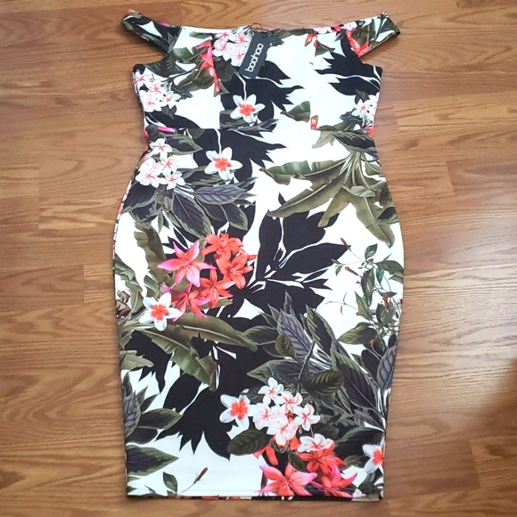 Boohoo Tropical Print Midi Dress - Picture 1 of 12